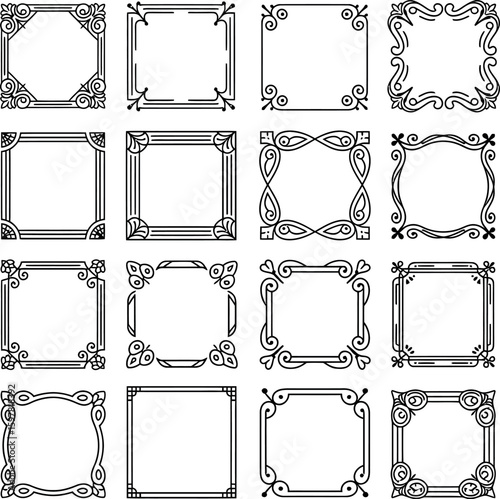 Collection of sixteen black and white decorative ornamental frames and borders vintage