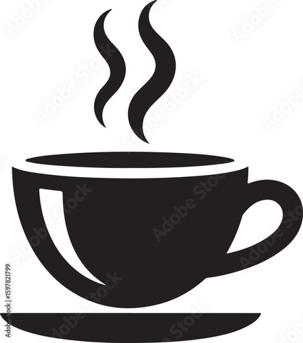 Coffee cup with steam beverage drink cafe shop silhouette vector