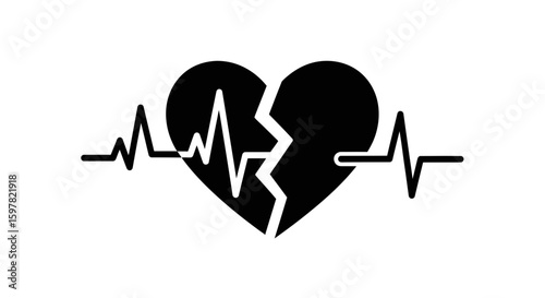 Broken Heart Stitched by Heartbeat - Vector Love and Healing Icon