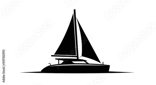 Catamaran with Sail Silhouette - Vector Sailing and Boating Icon