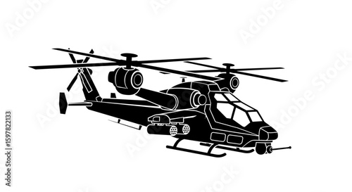Combat Helicopter with Dual Rotors - Vector Military and Aviation Icon