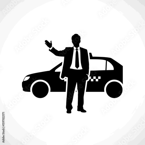 Corporate Professional Hailing a Taxi - Vector Urban Travel Icon