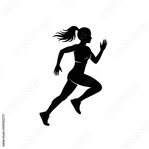 Female Runner Sprinting with Ponytail - Vector Fitness and Speed Icon