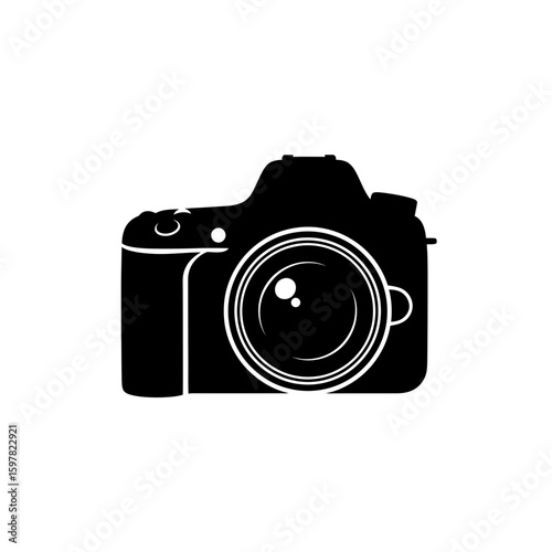 Front-Facing DSLR Camera with Lens - Vector Photography Icon