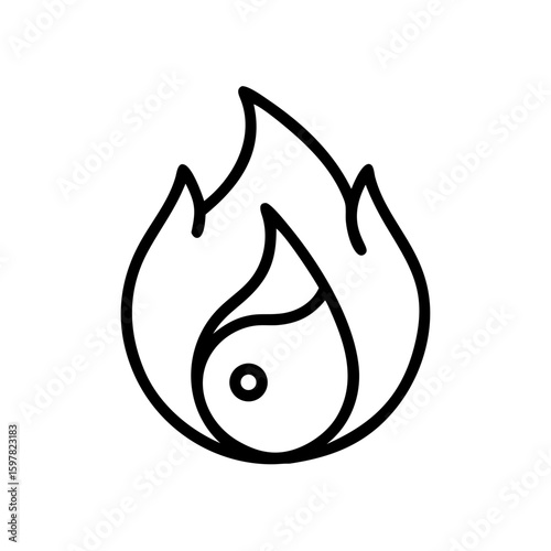 A stylized flame icon with a Yin and Yang symbol. Symbolizing balance, duality, and energy in a minimalist design.