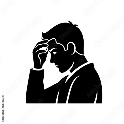 Contemplative Man Silhouette Rubbing Forehead