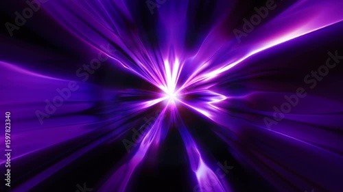 In the center, there is a bright, glowing source from which rays extend in shades of purple and pink. These rays gradually transition into a dark background.