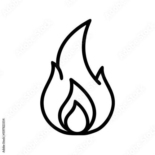 A stark, minimalist line drawing depicts a stylized flame, a symbol of energy, heat, and transformation.