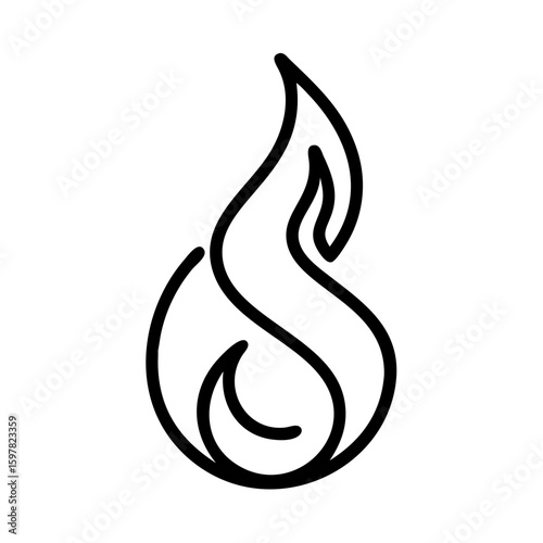 A minimalist black and white illustration of a single flame, symbolizing passion, energy, and transformation.