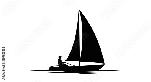 Person Steering Sailboat on Calm Waters