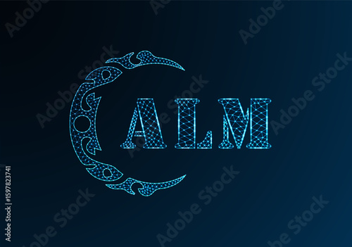 Low poly letter logo ALM design. ALM letter logo low poly vector design on blue color gradient background. ALM logo low poly design