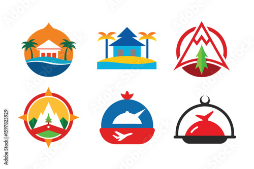 Collection of colorful travel icons for vacation and tourism Color Vector illustration  