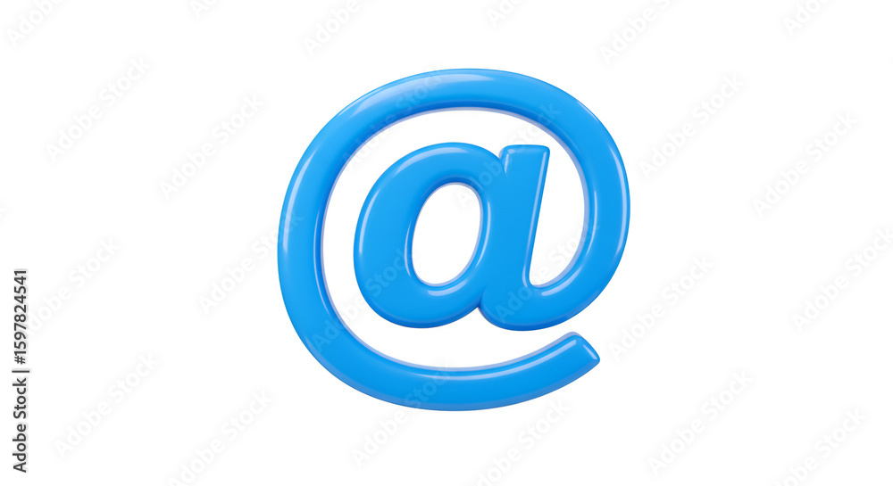 Illustrative at Sign in Blue, 3D Rendering on White Background, Communication Illustrative at Sign in Blue, 3D Rendering on White Background, Communication