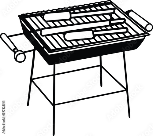 black and white barbecue grill clip art preview