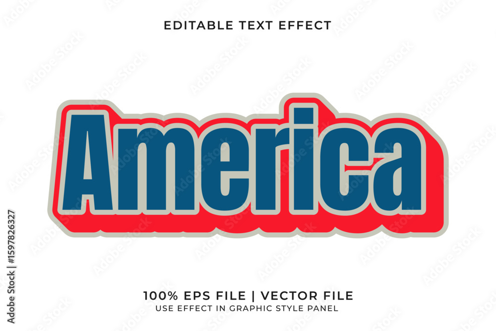 Obraz premium America 3D Editable Vector Text Effect. Red and Blue Text Effect 