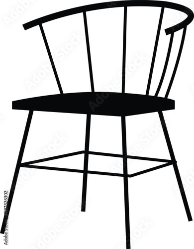 Minimalist Open Back Armchair with Curved Spindles and Sleek Metal Legs, silhouette chair vector Illustration