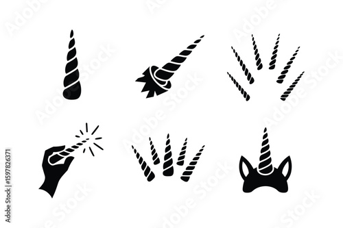 Unicorn horn designs and magical effects spiral sparkle