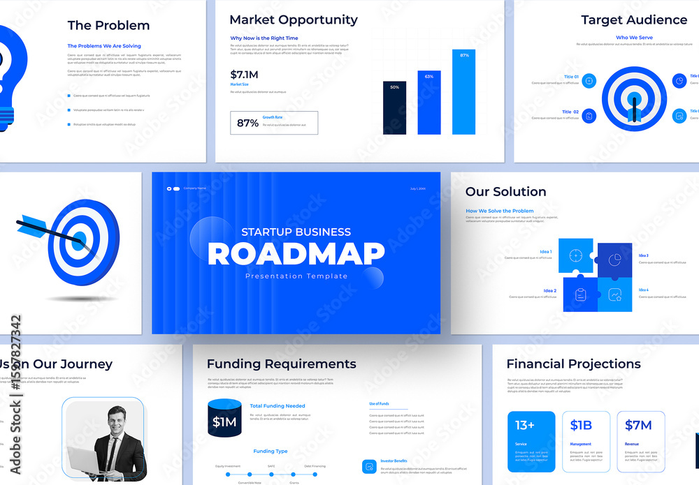 Startup Business Roadmap Presentation Template with Blue Accents Stock ...