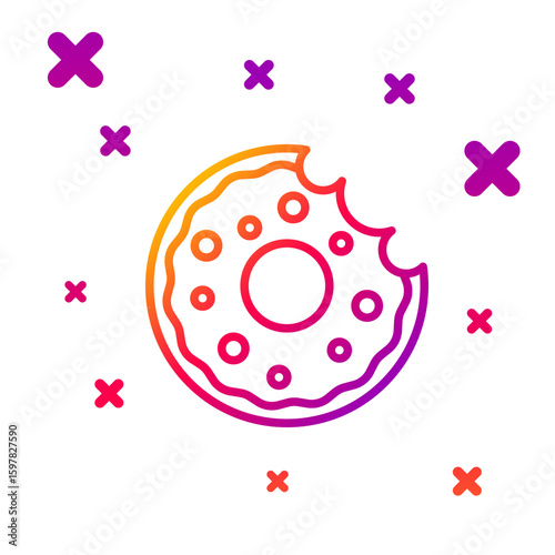Color line Donut with sweet glaze icon isolated on white background. Gradient random dynamic shapes. Vector