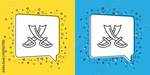Set line Crossed pirate swords icon isolated on yellow and blue background. Sabre sign. Vector