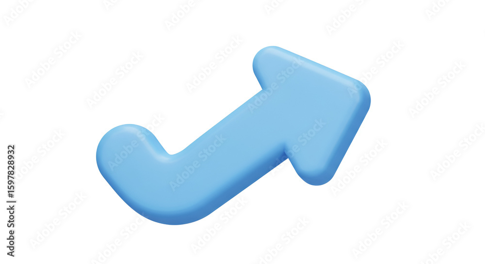 Stylized 3D Render of a Light Blue Arrow Curving Upward on a White Background Stylized 3D Render of a Light Blue Arrow Curving Upward on a White Background