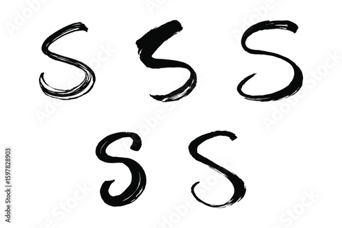 Five black letter S designs in different brush stroke styles vector illustration
