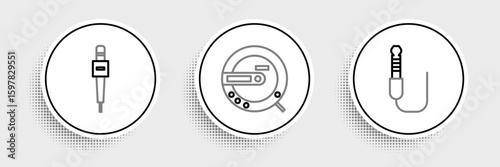 Set line Audio jack, Microphone and Music CD player icon. Vector