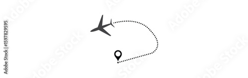 air plane flight route with start point and dash line trace. Various aircraft and destination location pins icons. Aircraft tracking, planes, travel, map