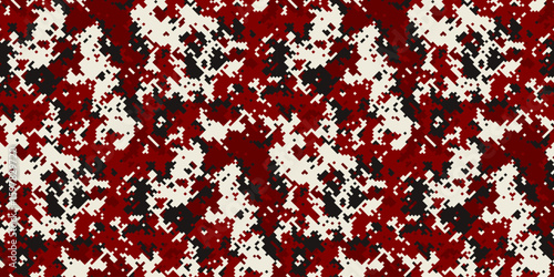Abstract red, black, and white digital camouflage pattern.  Perfect for fashion, textile design, or militarythemed projects.