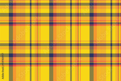 Towel plaid fabric check, feminine textile tartan background. Track seamless vector pattern texture in bright and orange colors.
