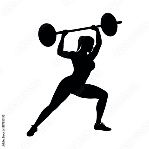 Fit woman lifting barbell from the floor with strength silhouette Art Vector illustration