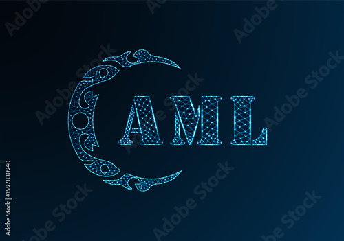 Low poly letter logo AML design. AML letter logo low poly vector design on blue color gradient background. AML logo low poly design
