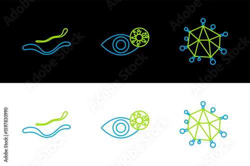 Set line Virus, Ebola virus disease and Reddish eye due to icon. Vector