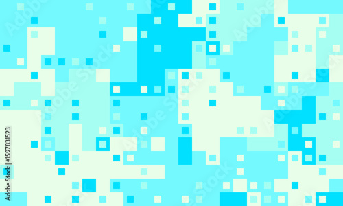 Abstract pixel art background.  Cool, calming blue and white color palette evokes feelings of serenity and technology.