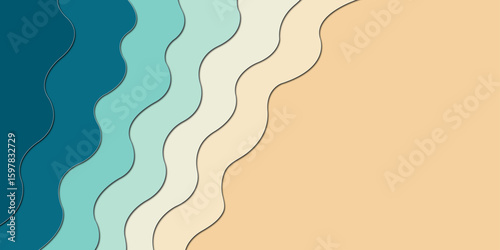 Foto Abstract Wavy Beach and Ocean Layers paper cut-out style background