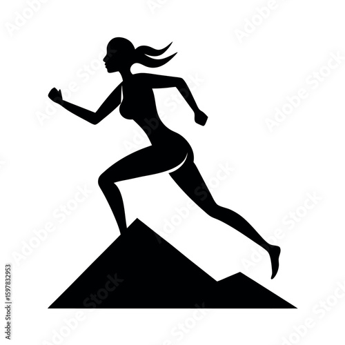 Athletic female climbing an incline with steady pace silhouette Art Vector illustration