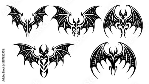 Tribal bat wing designs isolated on white background