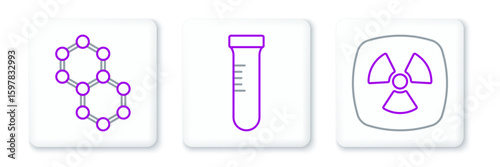Set line Radioactive, Molecule and Test tube icon. Vector