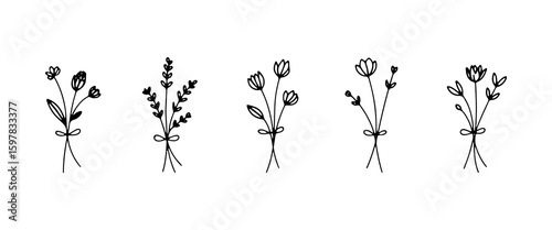 Soft hand-drawn floral bouquet. Soft hand-drawn floral bouquet with natural blooming elements and a minimalist vintage touch.