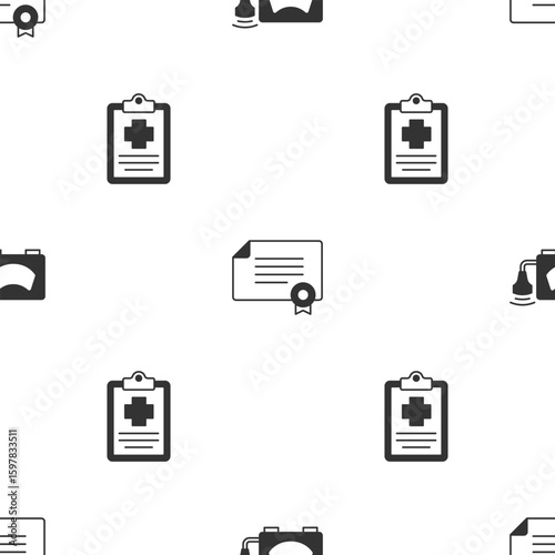 Set Ultrasound, Certificate template and Patient record on seamless pattern. Vector
