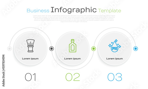 Set line Shaving brush, Bottle of shampoo and Oil for hair care treatment. Business infographic template. Vector