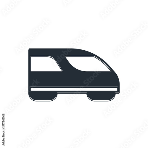 Black High-speed train icon isolated on white background. Railroad travel and railway tourism. Subway or metro streamlined fast train transport. Vector