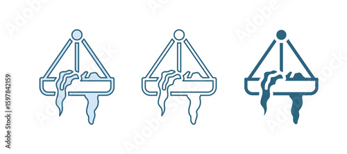 Blue Plant in hanging pot icon isolated on white background. Decorative macrame handmade hangers for flower pot, hang indoor plants. Vector
