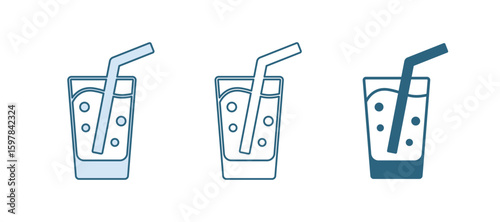 Blue Glass with water icon isolated on white background. Soda glass. Vector
