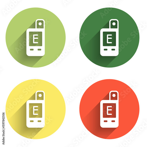 Set Light meter icon isolated with long shadow background. Hand luxmeter. Exposure meter - a device for measuring the brightness. Color circle button. Vector