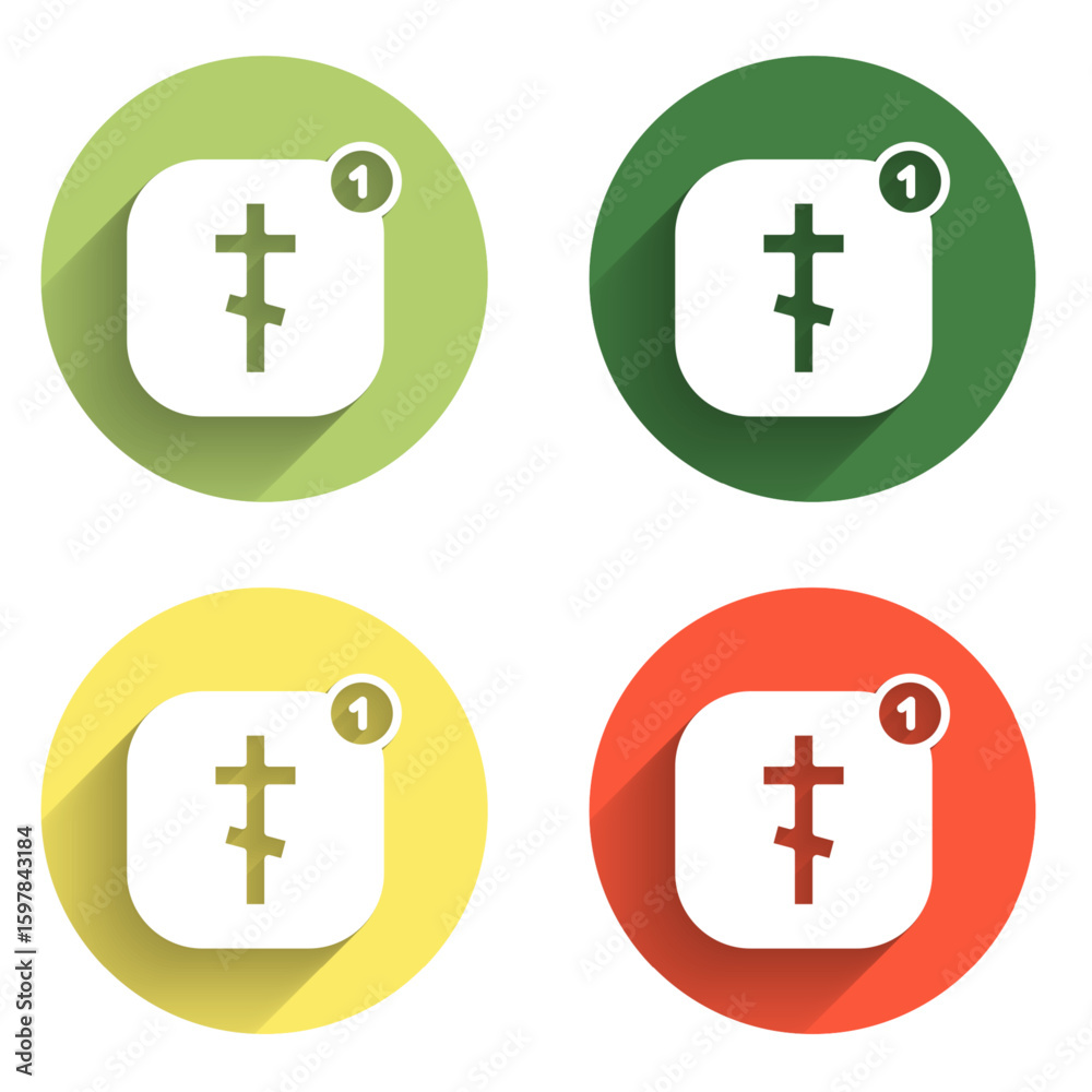 Obraz premium Set Online church pastor preaching video streaming icon isolated with long shadow background. Online church of Jesus Christ. Color circle button. Vector