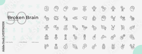Broken Brain Line Editable Icons set. Vector illustration in modern thin line style of Broken Brain icons: brain, broken brain, mental, etc