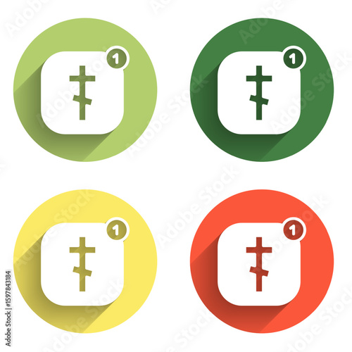 Set Online church pastor preaching video streaming icon isolated with long shadow background. Online church of Jesus Christ. Color circle button. Vector