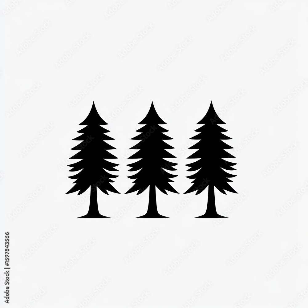 Obraz premium Three simple black silhouette pine trees