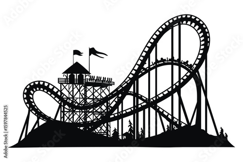 Roller Coaster Silhouette Thrill Ride Amusement Park
